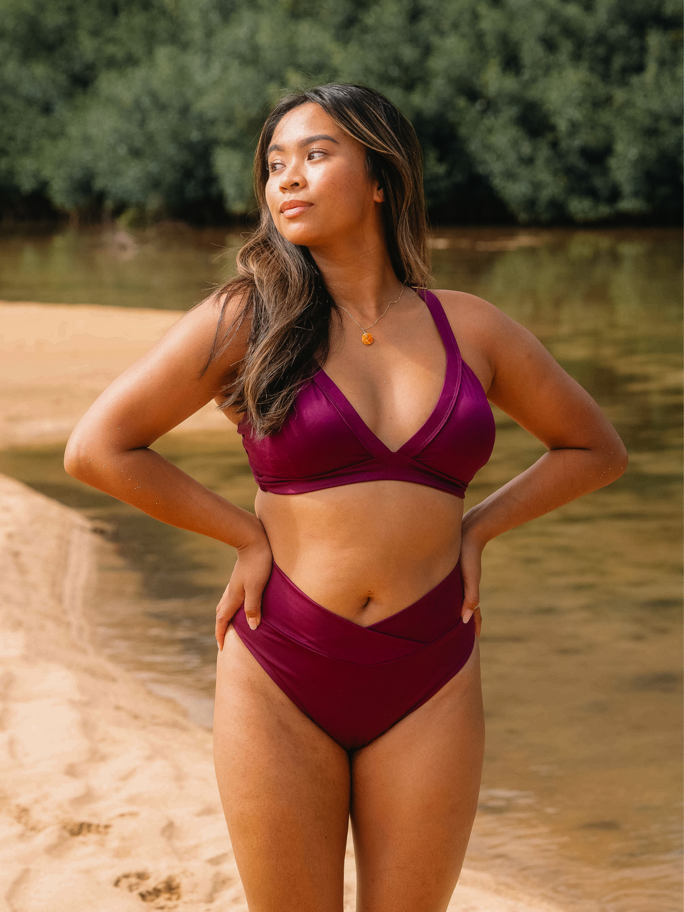 High Hip Crossover Bottoms in Sangria