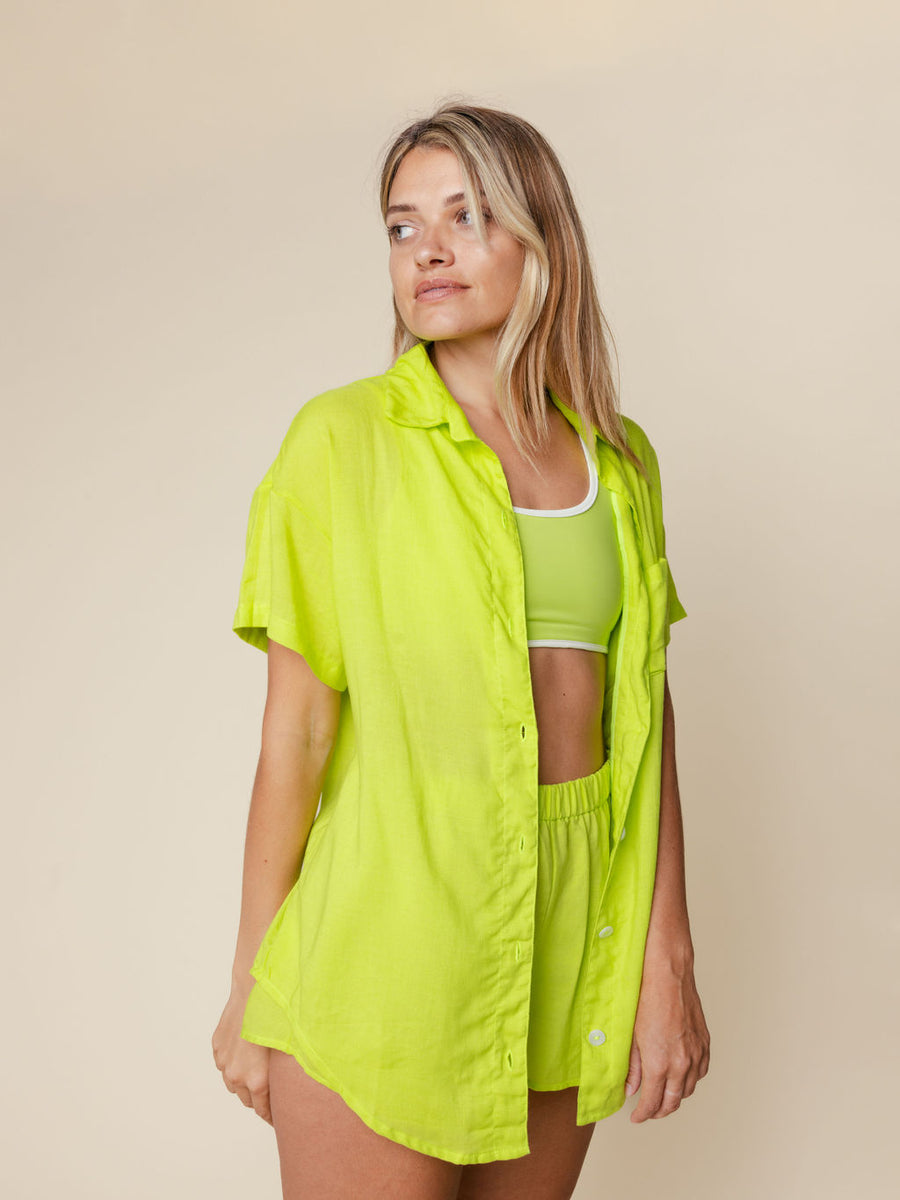 Linen Blend Cover Up Shirt in Zuma