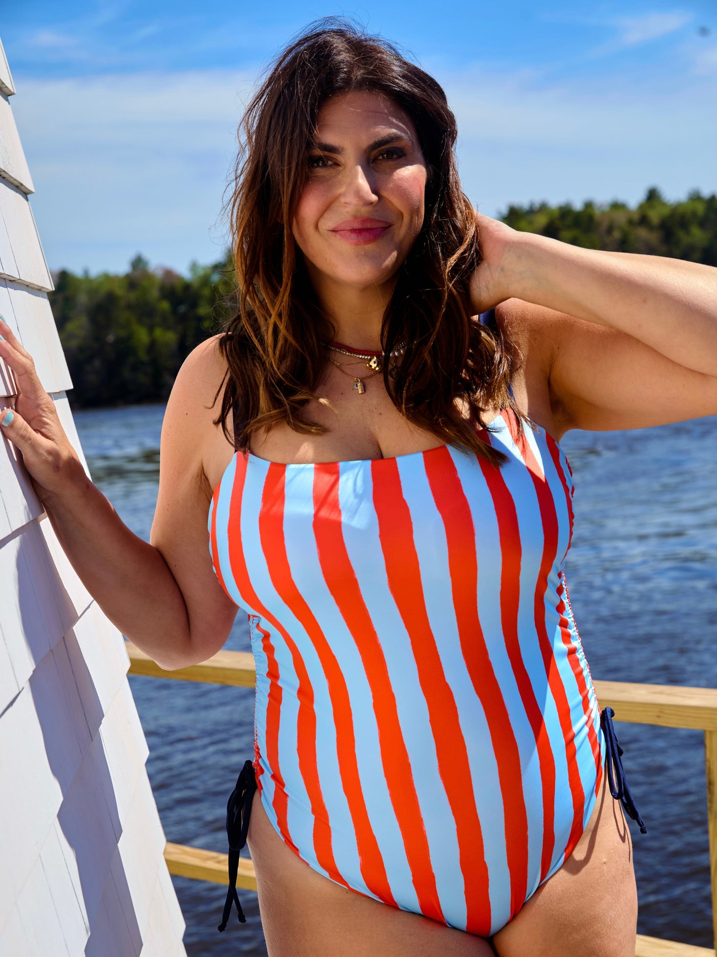 Ruched Square Neck One Piece in Elwell