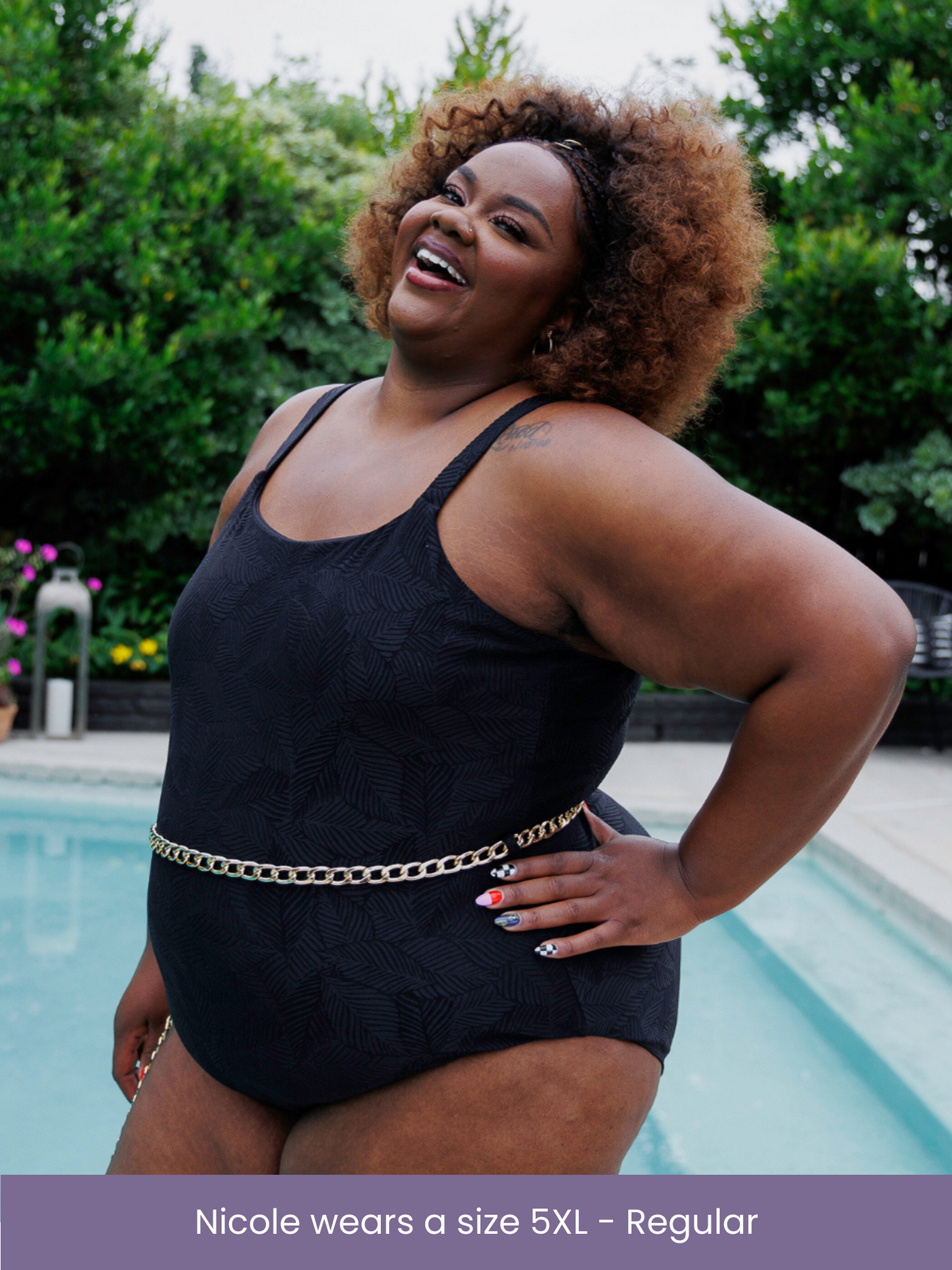 Shelf Bra One Piece With Chain Belt in Black Tropic