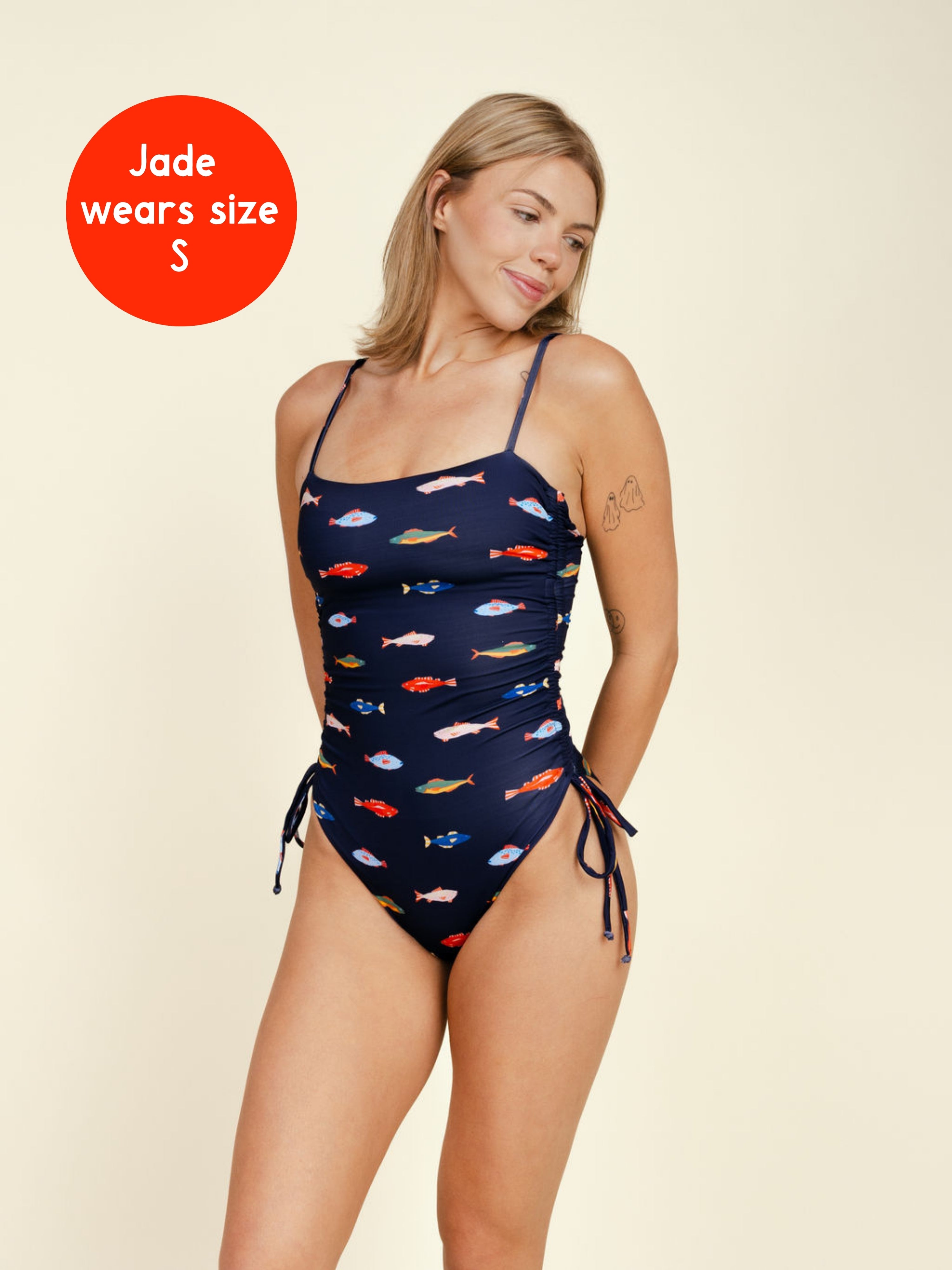 Fish Print Ruched One Piece - Kitty and Vibe x Katie Sturino