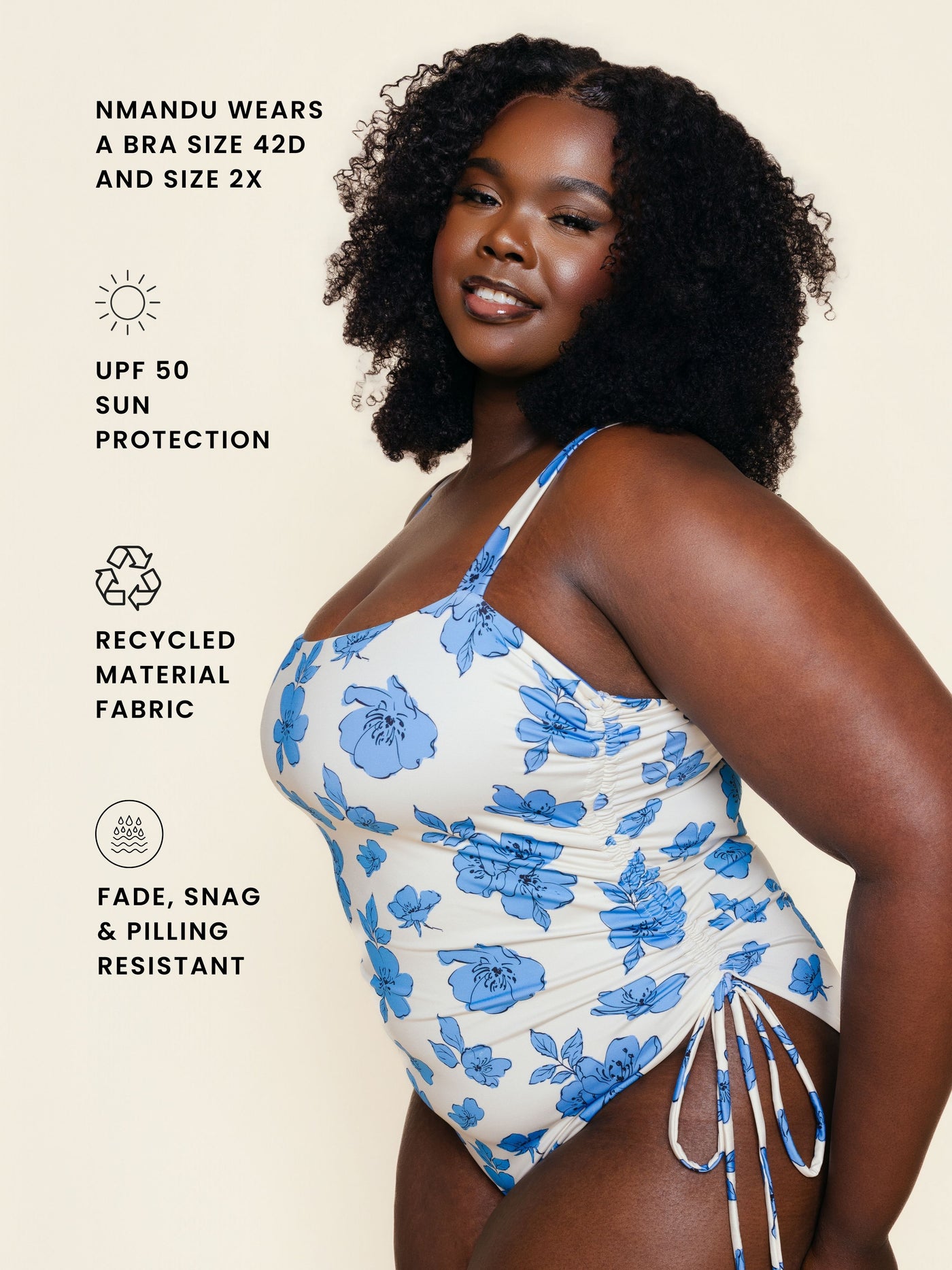 Ruched Square Neck One Piece in Blue Floral