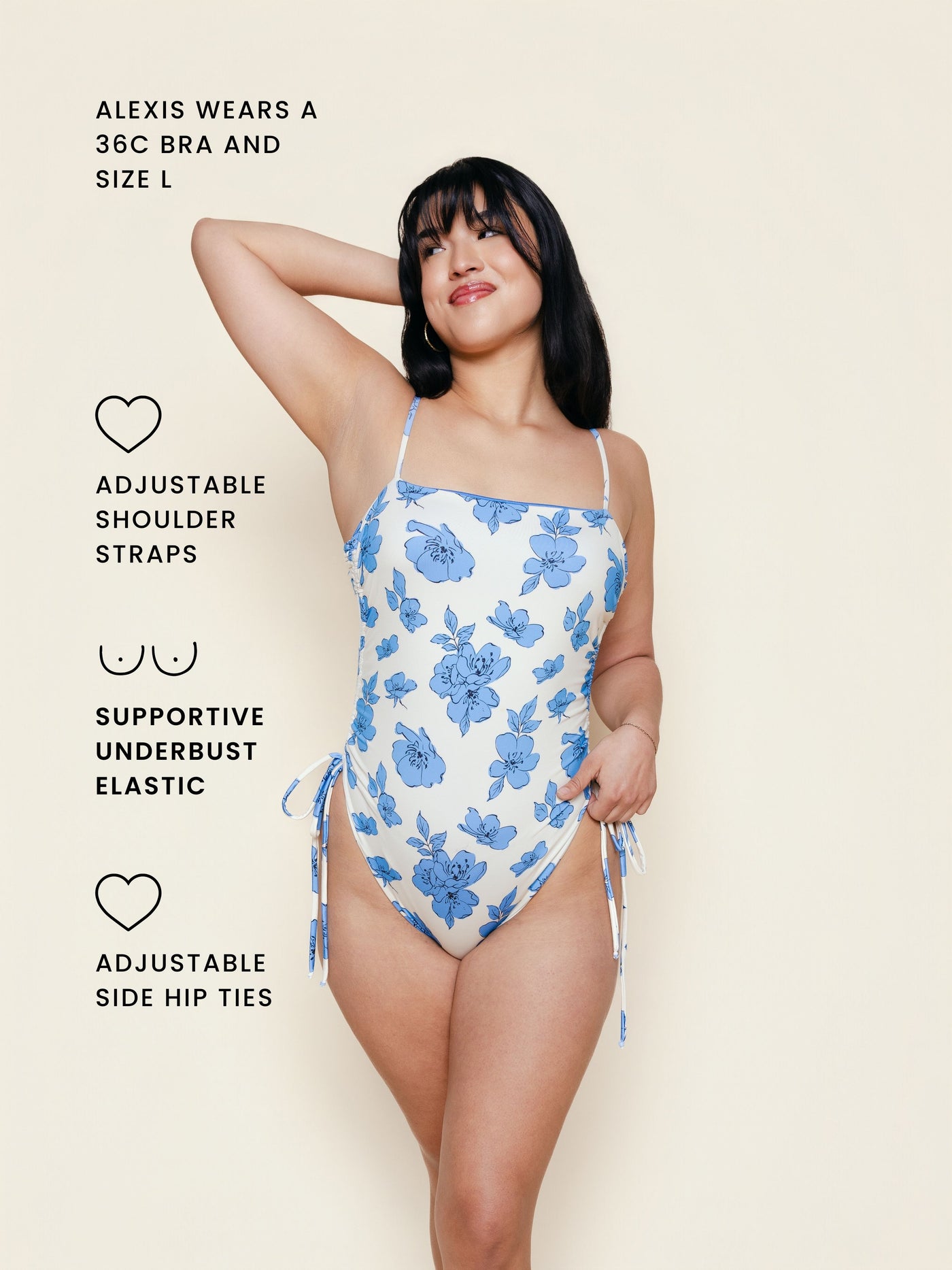 Ruched Square Neck One Piece in Blue Floral