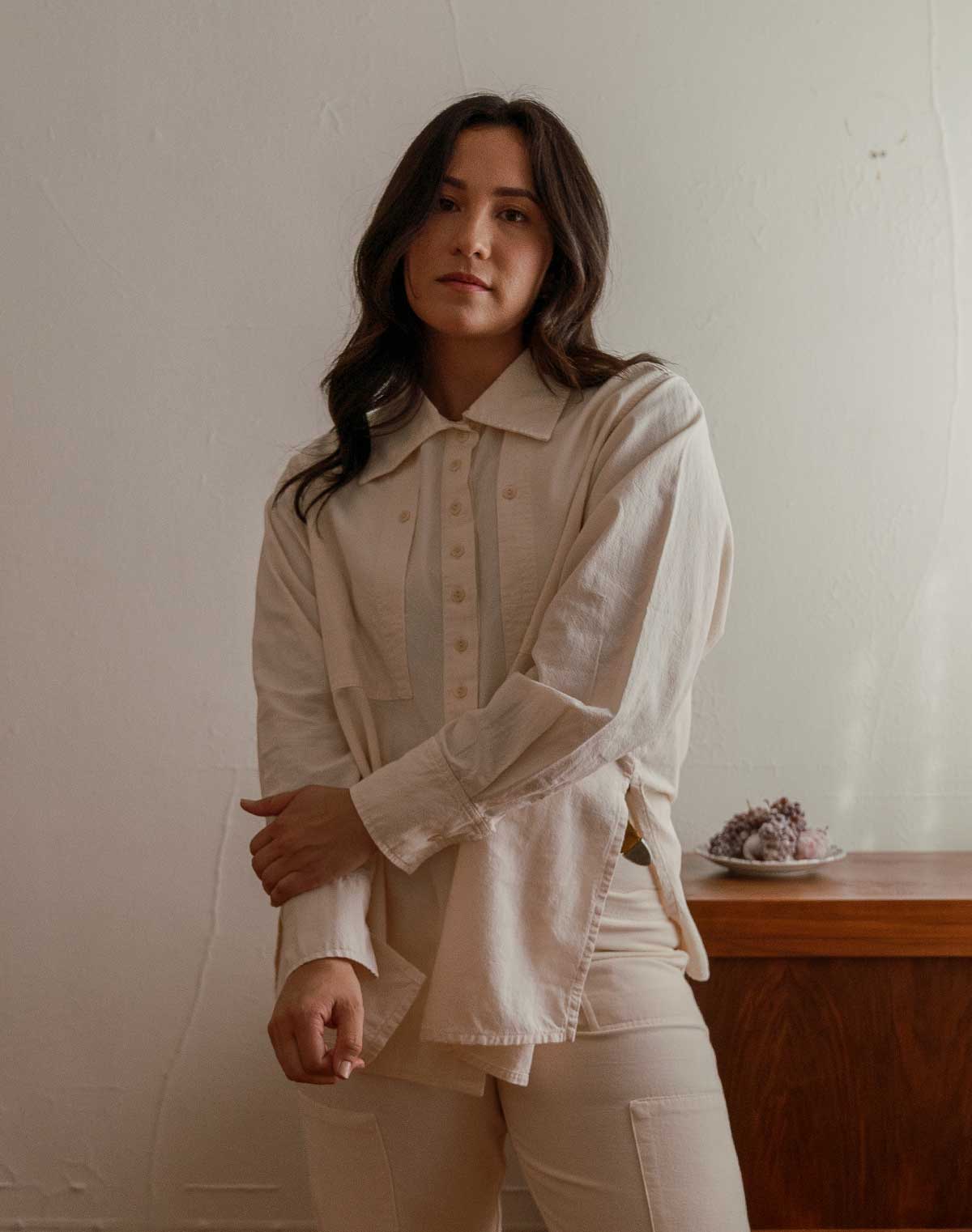 Collared Shirt in Oat Milk