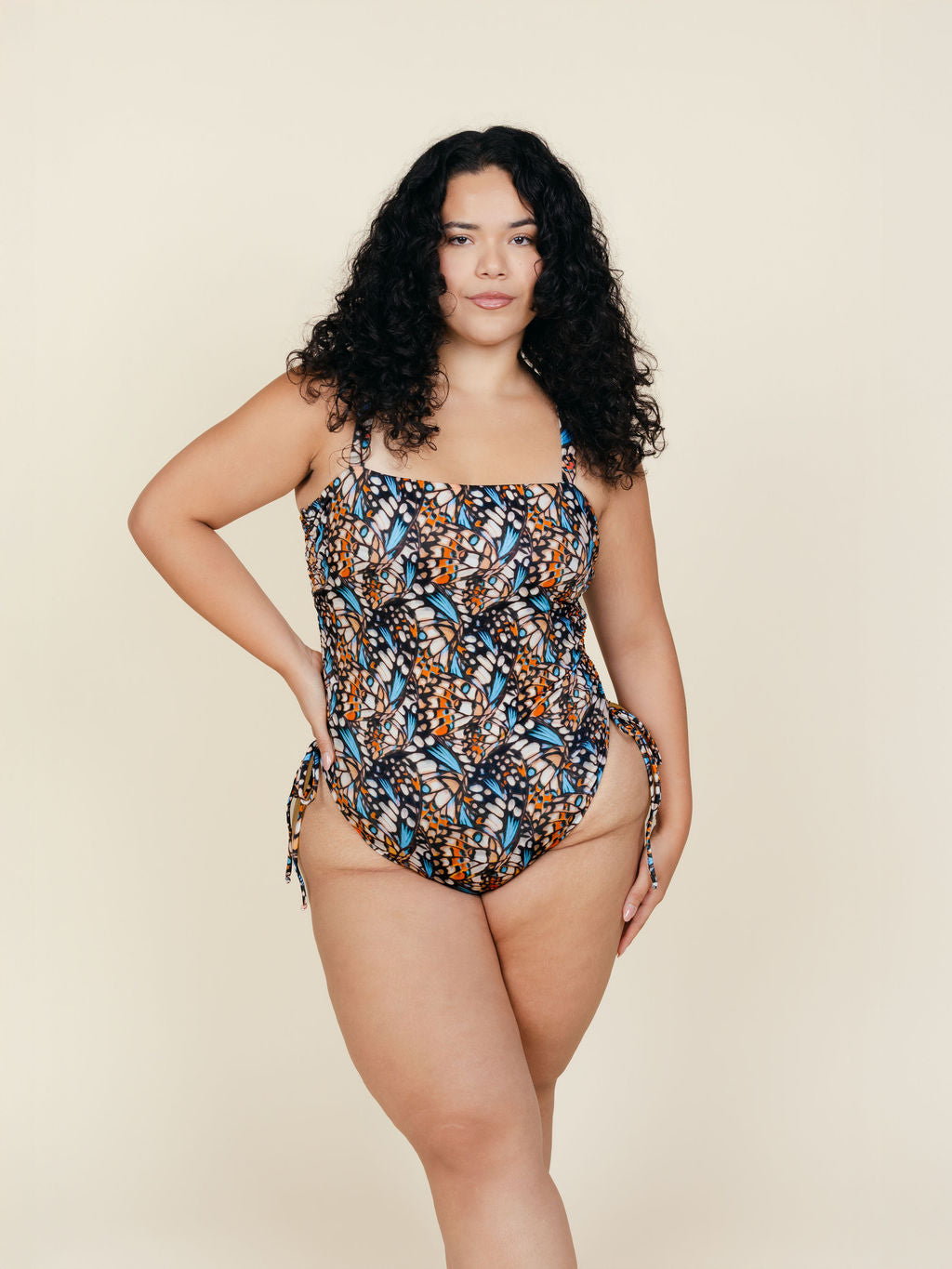 Ruched Square Neck One Piece in Mik