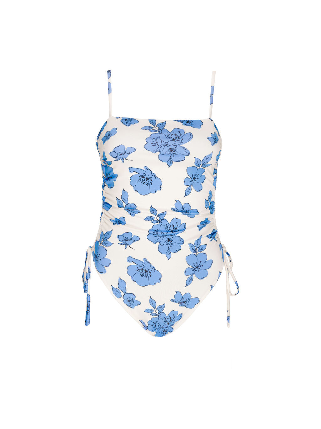 Ruched Square Neck One Piece in Blue Floral