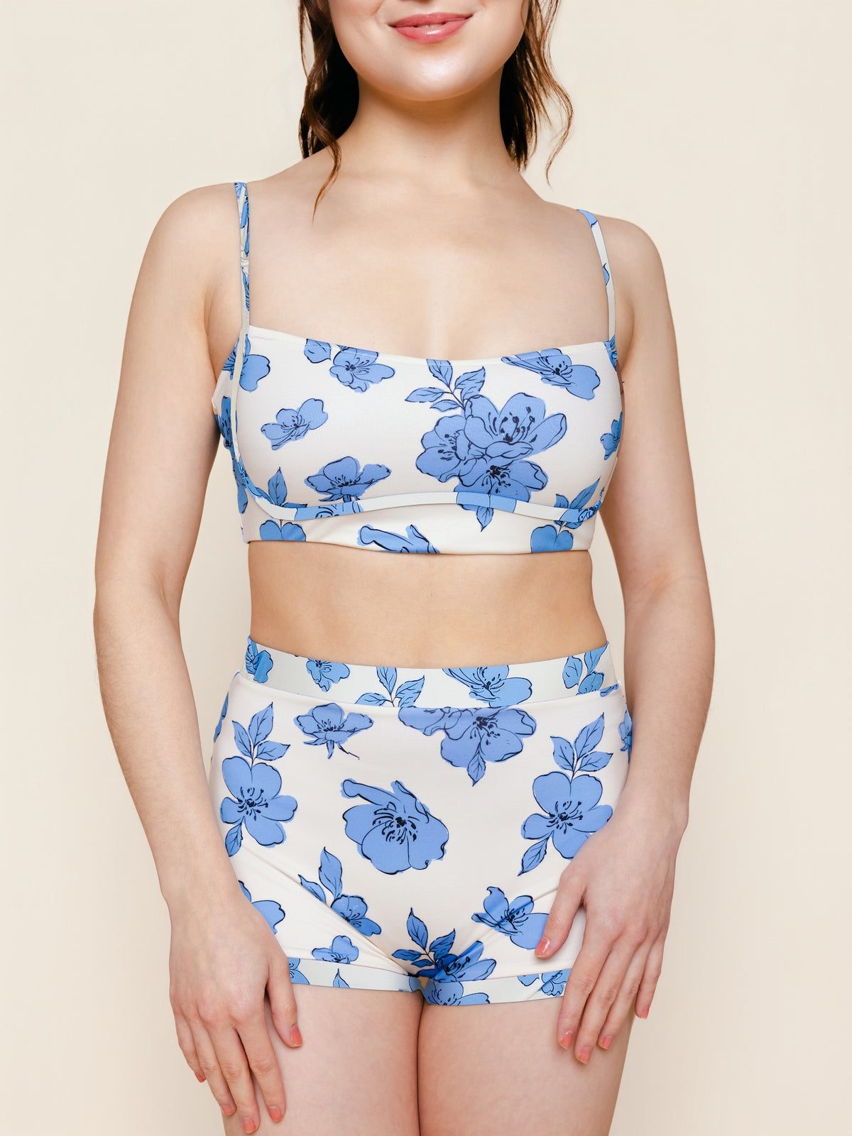 Bandeau With Piping Top in Blue Floral