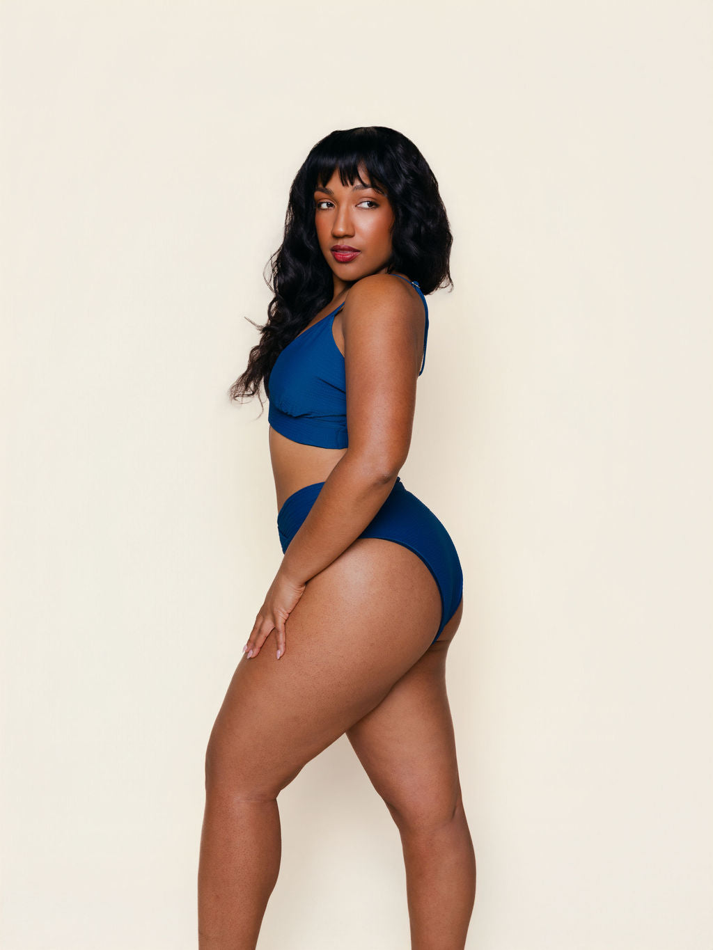 Banded Triangle Top in Navy Waffle