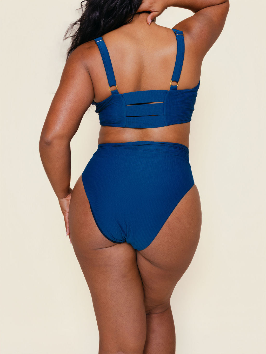 High Hip Crossover Bottoms in Navy Waffle