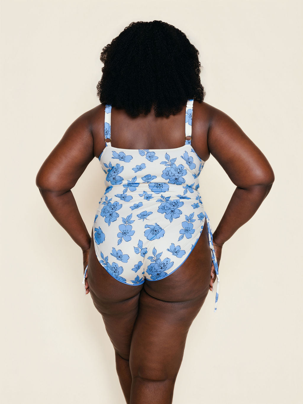 Ruched Square Neck One Piece in Blue Floral