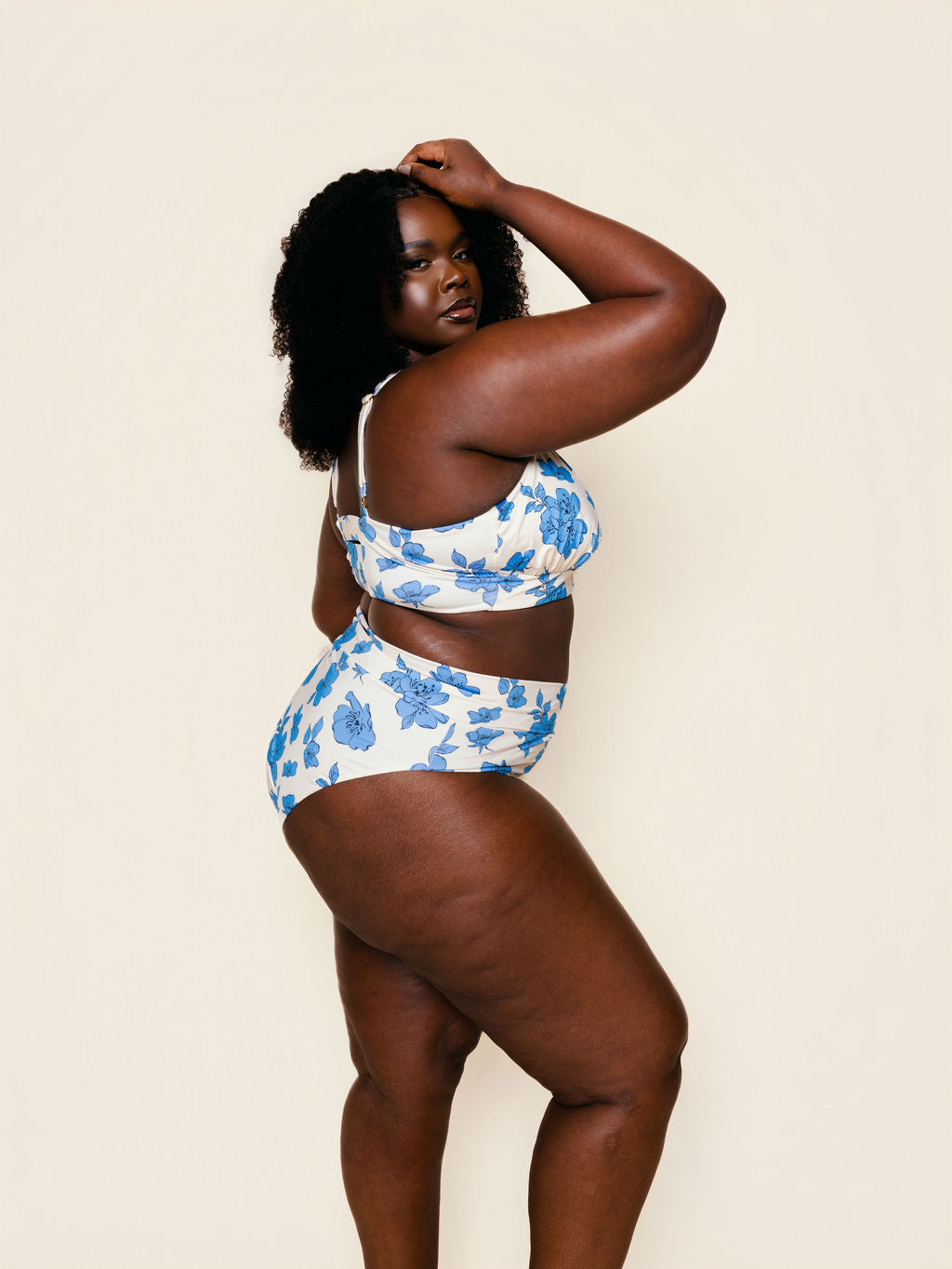 High Hip Crossover Bottoms in Blue Floral