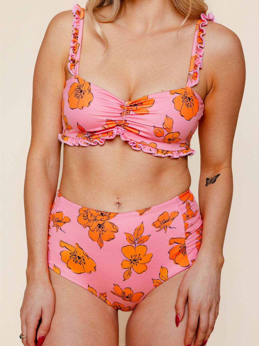 Pleated High Waisted Bottoms in Pink Floral