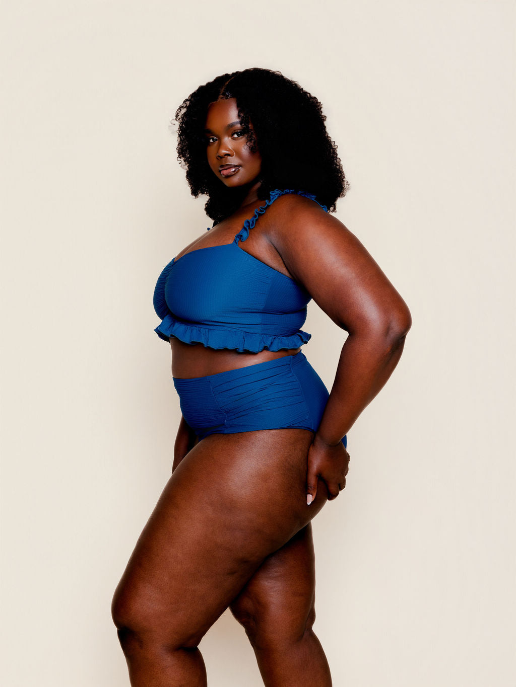 Pleated High Waisted Bottoms in Navy Waffle