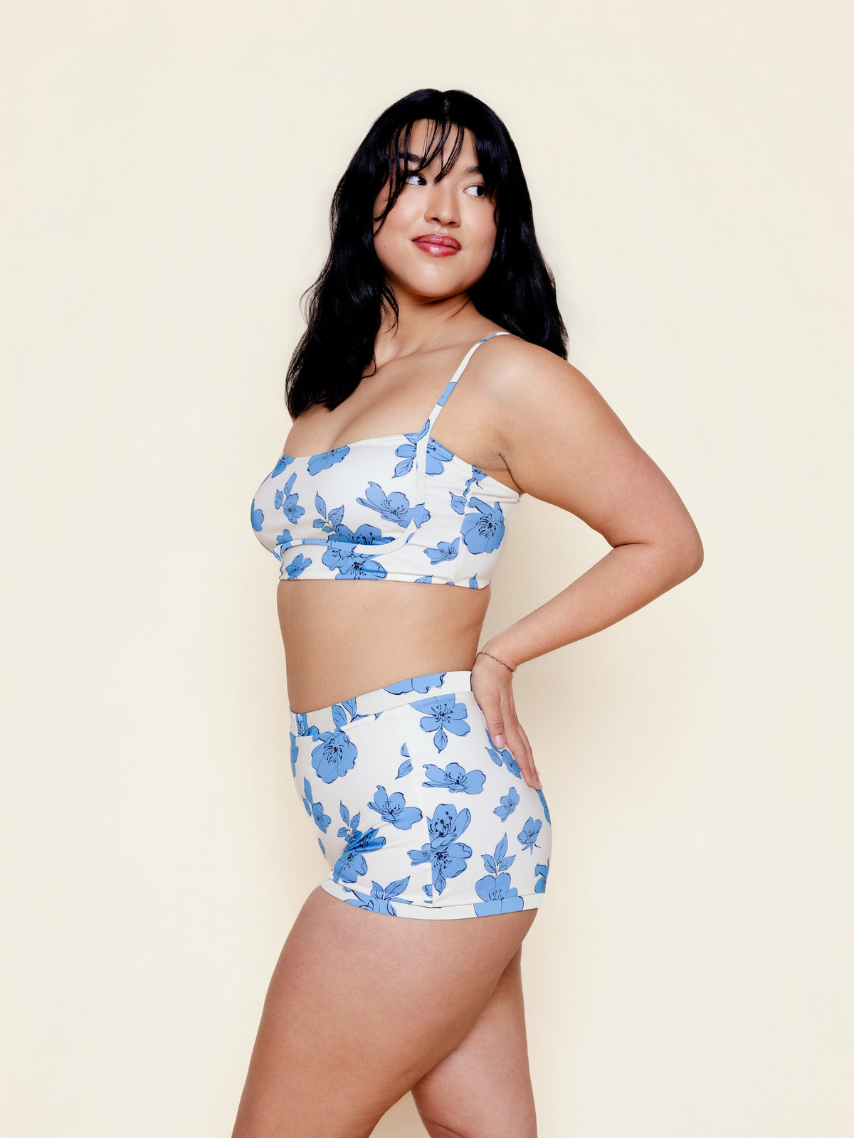 Bandeau With Piping Top in Blue Floral