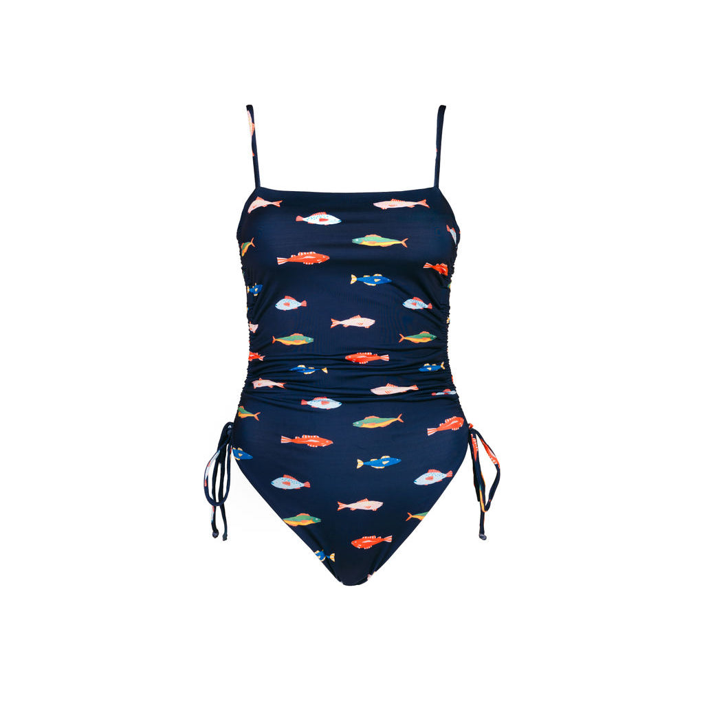 Ruched Square Neck One Piece in Harbor