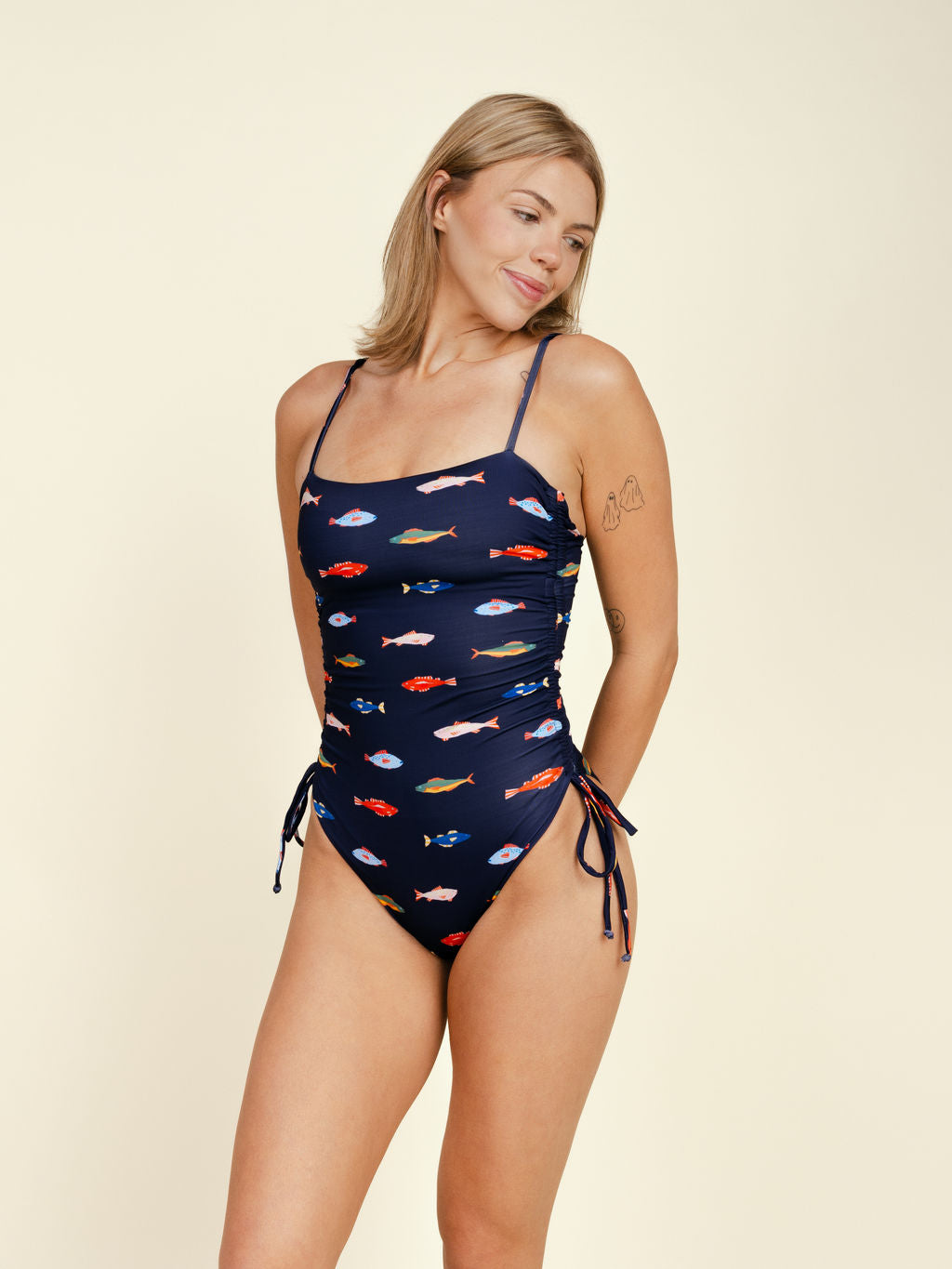 Ruched Square Neck One Piece in Harbor