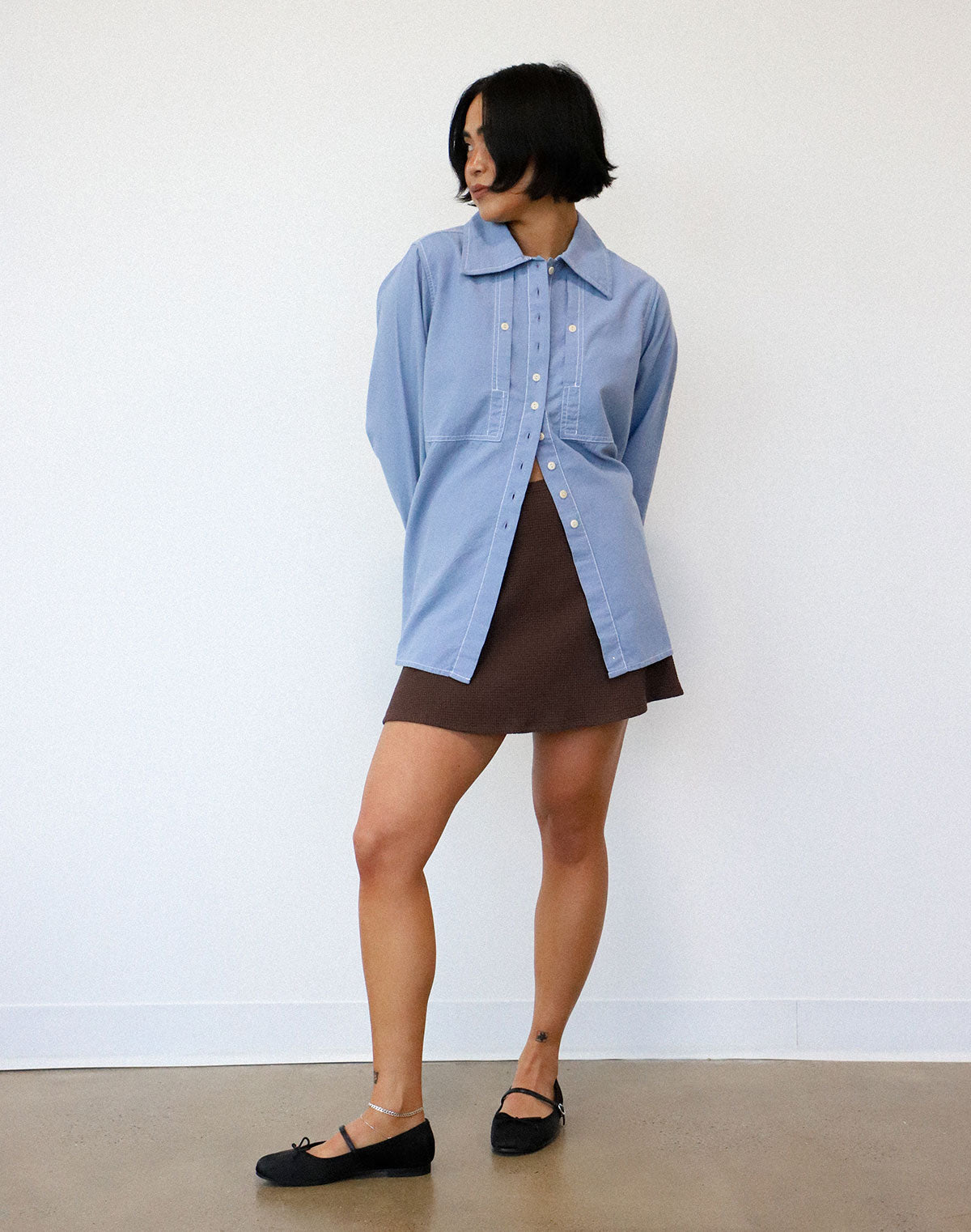 Collared Shirt in Pebble Blue