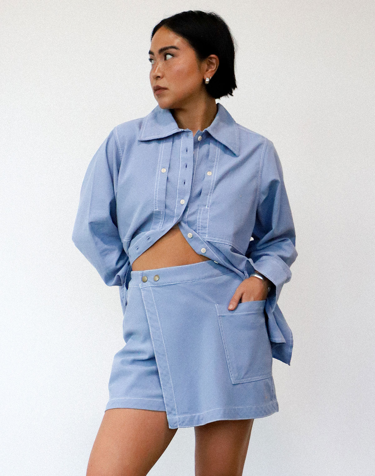 Collared Shirt in Pebble Blue