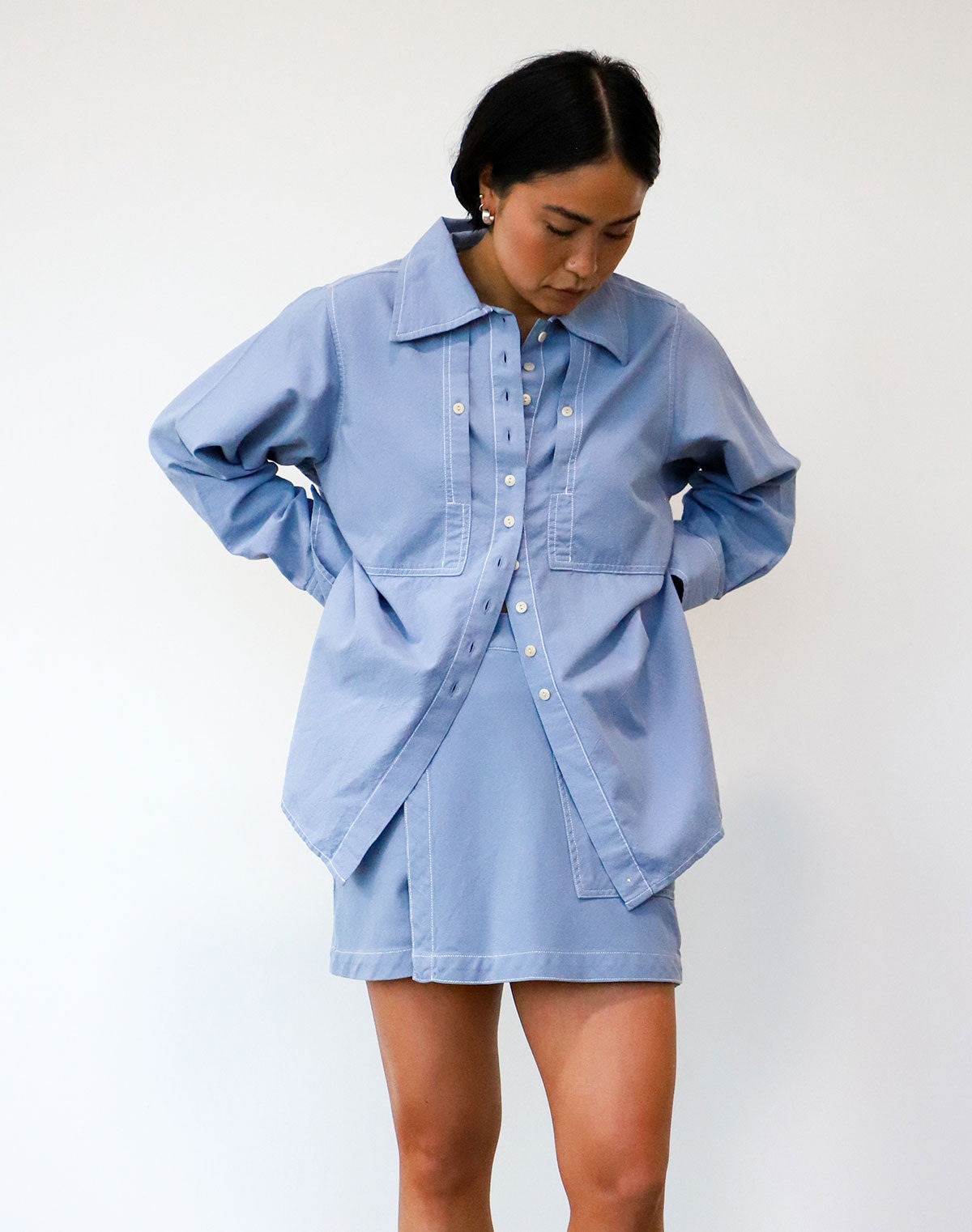 Collared Shirt in Pebble Blue
