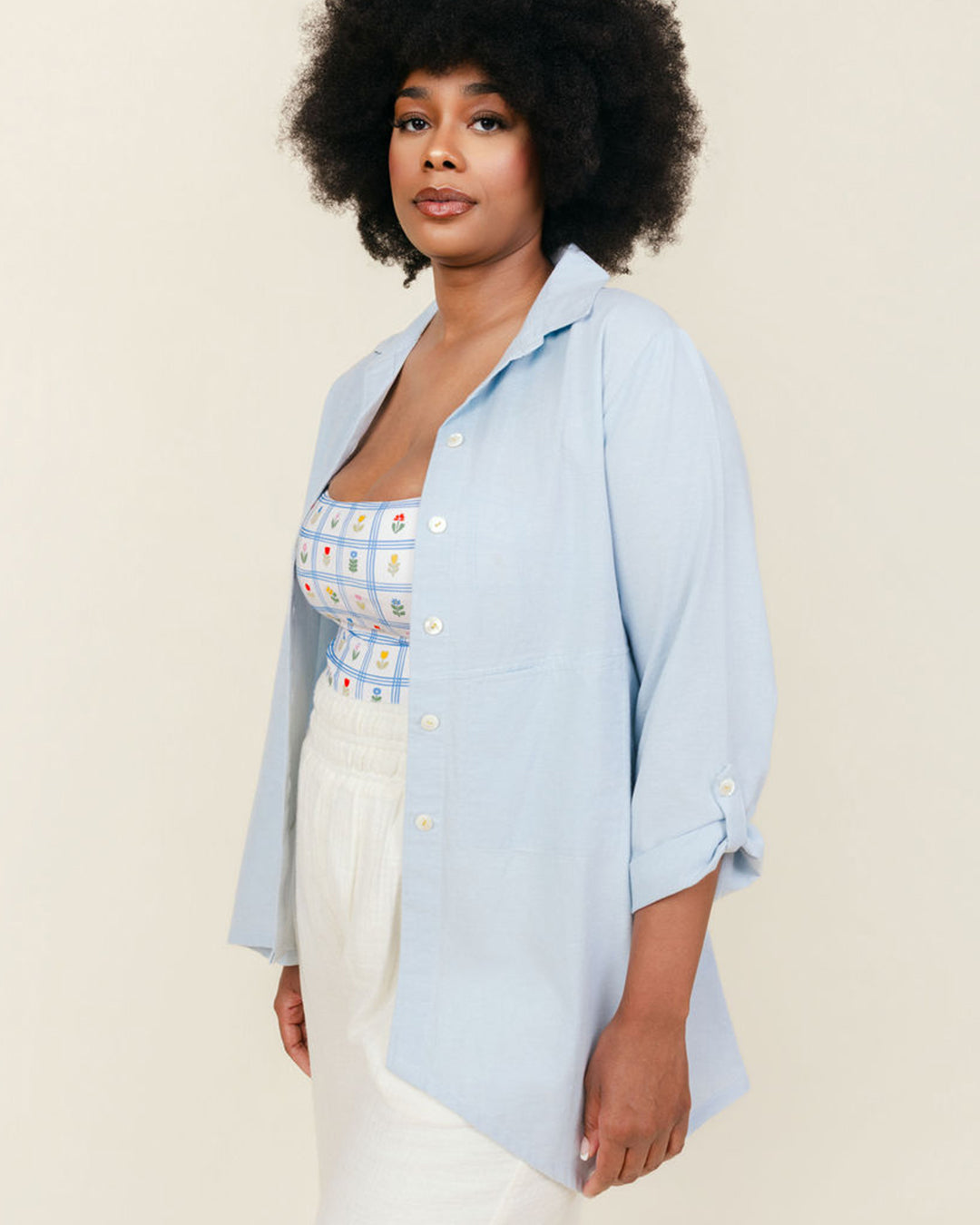 Asymmetrical Linen Button Down Cover Up