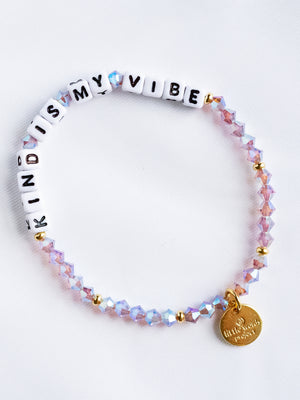 Stretchy beaded bracelet with "Kind Is My Vibe" slogan and colorful stones
