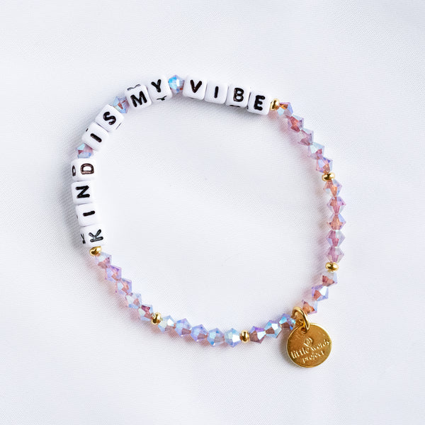 Stretchy beaded bracelet with "Kind Is My Vibe" slogan and colorful stones